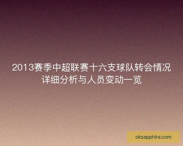 2013赛季中超联赛十六支球队转会情况详细分析与人员变动一览